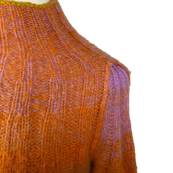 Anthropologie Ombre Chunky Sweater Womens XXS Orange Pink Pullover Mock Neck - Picture 4 of 12
